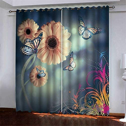 Vorhang, Kinderzimmer, 3D Gänseblümchen Schmetterling 170(B)X200(H) Cm Kindervorhänge Mit Ösen, Polyestervorhänge, Wärmeschutzvorhang, Blickdichter Vorhang Mit Ösen, Kindervorhänge Für Wohnzimmer, Sc