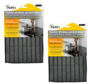 Buyly Apex Set 2 Panni in Microfibra Speciale per Piani Cottura, Induzione e Vetroceramica – Doppia Azione Pulente e Asciugante, Non Graffia, 24x17 cm