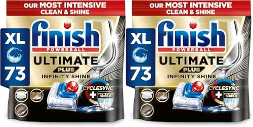Finish Ultimate Plus Infinity Shine, Dishwasher Tablets, Fresh, 146 | 5X cleaning power vs Finish Power, Advanced formula, Intensive clean, Removes burnt-on stains, Short eco cycle compatible
