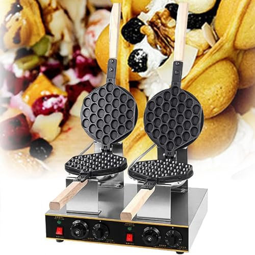 DPQYJPP Commerical Bubble Waffle Maker, Double Eggettes Maker Egg Waffle Iron with 50~250℃ Adjustable Temperature, DIY Ice Cream Cone Machine for Snack Shop, Cafe,220