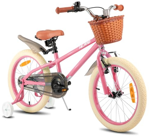HILAND 14/16/18 Zoll Kinderfahrrad für Mädchen mit abnehmbaren Stützrädern, Handbremse und Rücktrittbremse, mit Korb, Mintgrün/Rosa