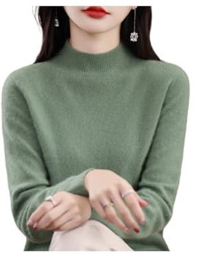 Kaschmir-Pullover für Frauen, weicher Kaschmir-Pullover, Rundhalsausschnitt Warmer Pullover, halber hoher Halsausschnitt Ärmel Pullover (Light Green,L (55-62.5 KG))