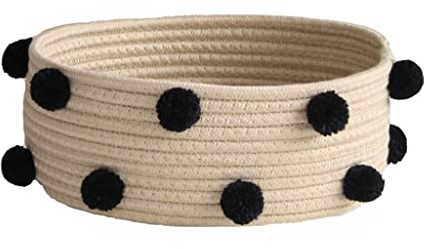 Robuster Wäschekorb, Baumwollseil, geflochtener Aufbewahrungskorb, schmutzige Kleidung, Wäschekorb, Pompon, diverser Desktop-Aufbewahrungskorb (Farbe: D, Größe: M)