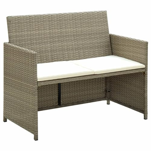 CIADAZ 2-Sitzer-Gartensofa mit Polstern, Gartenlounge, Garden Sofa, Balkonmöbel, Gartenmöbel, Loungemöbel, Beige Poly Rattan