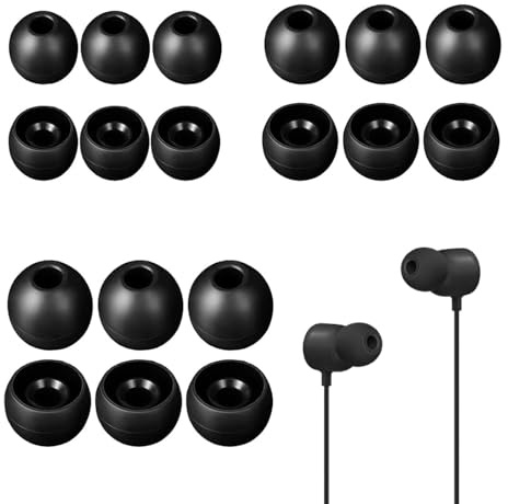Set di 18 gommini di ricambio in silicone per auricolari, 3 diverse dimensioni (S/M/L), colore: nero