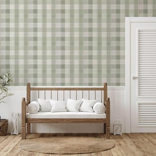 Country Check Sage Green Tablecloth Style Antique Wallpaper