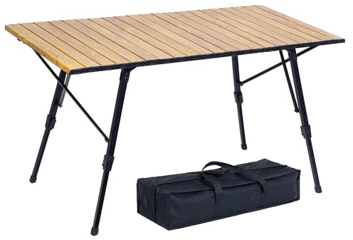 LUSTIDE Tragbarer, verstellbarer Campingtisch – stabiles Aluminium, übergroße, faltbare Oberfläche für Picknick, Grillen und den Innenbereich