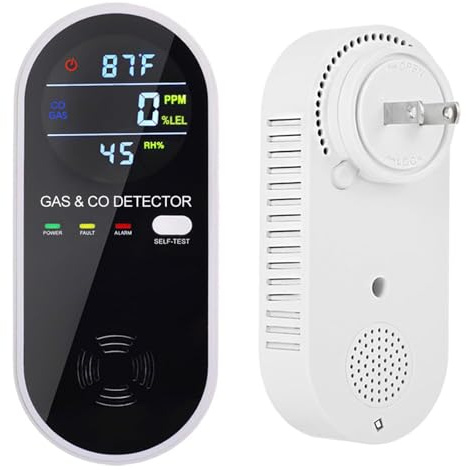 4-in-1 Combination Gas & Carbon Monoxide Detector,Dual Sensor Natural Gas Leak Detector & Carbon Monoxide Detectors Plug in (Temperature & Humidity) for Home,RV,Apartment