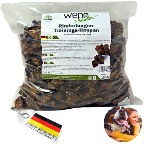 WEPO Hunde Leckerlis - 1kg Rinderlunge getrocknet - Gesunde Trainingssnacks für Hunde - Dog Treats - Premium Kausnack - Gesund & Made in DE - Liefert Proteine, Vitamine & Mineralien