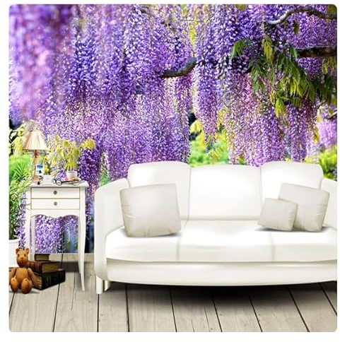 vsdhlsidgl Benutzerdefinierte Poster Druck 3D romantische lila Blume Rebe Wandmalerei Wohnzimmer Schlafzimmer Foto Hintergrund Wandbild Tapete Dekor * 150cm x 105cm (59,1x41,3 Zoll)