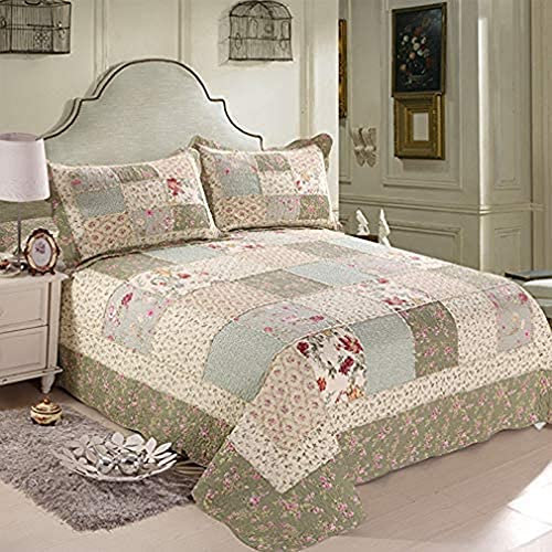 SETSCZY Gesteppte Tagesdecke Überwurf Sommer Patchwork Quilt doppelseitige Wendebettwäsche 3-teilige Decke Multifunktions-Doppelbettdecke Kissenbezüge, geeignet für die Vier Jahreszeiten