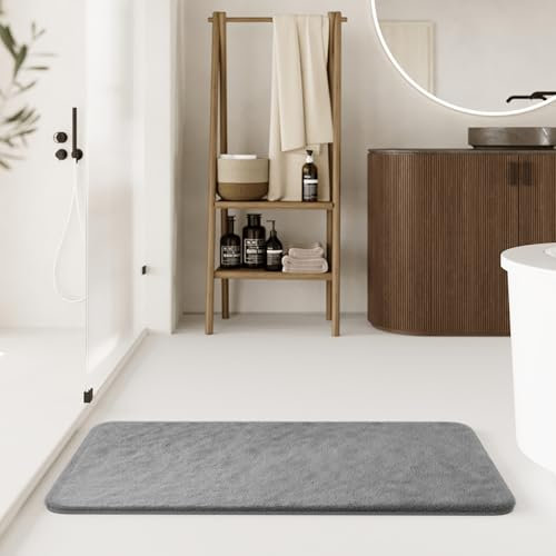 WECONhome Basics - Eleganter Badteppich – rutschfest, waschbar und super weich – Ideal für EIN modernes Bad - Emil (80 x 150 cm, grau)