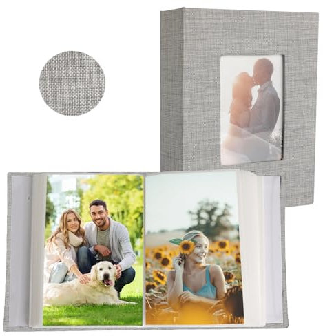 CENRONG Petit Album Photo,10x15cm 100 Pochette Couverture en Lin Mini Albums Photos pour Vertical Photo Mariage Livre de Souvenirs de Famille Album Photo Enfant Bebe Garcon Fille (Grey)