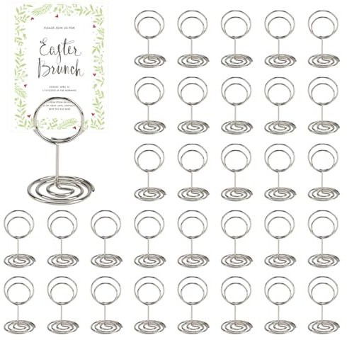 Minnhua 36 Stück Photocard Holder, Metall Tischnummernhalter, Tischnummern Hochzeit Menükartenhalter Fotohalter, Tischkartenhalter für Hochzeiten, Jubiläen, Partys ( Silber Runden)