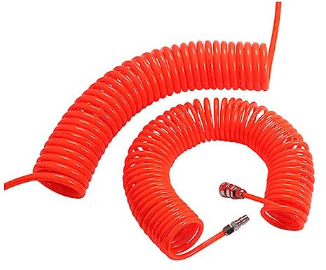 WATIIFUFU 6m PU Druckluftschlauch Spiralschlauch Für Kompressor Teleskopische Luftschlauchleitung Tragbarer Schlauch Mit Schnellkupplung Rotes Spiralrohr Für Druckluftwerkzeuge