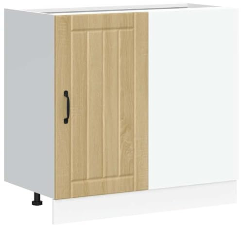 vidaXL Lucca Sonoma Oak Engineered Wood Sink Base Cabinet - Kitchen Storage with Adjustable Feet, 86x46x81.5cm