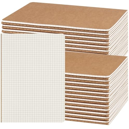 ZCZN Notizbuch A5 kariert, 48 Stück Notizheft, Kraftcover | 30 Blatt, robust und vielseitig, perfekt für den täglichen Gebrauch