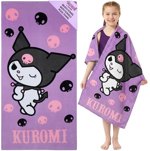 Hello Kitty Handtücher Kinder Teenager Damen Strandtuch Schnelltrocknend Groß Kuromi Anime Duschtuch 70x140 cm Weiches Badetuch Baumwolle (Lila, 70x140cm)