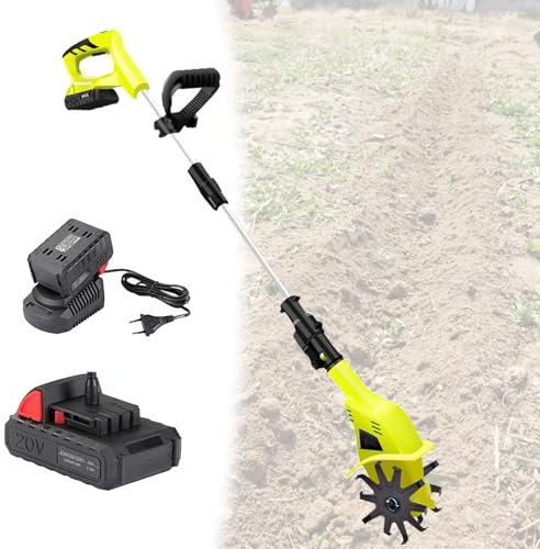 VFMVOYNZ Motozappa da Giardino a Batteria - Kit motozappa elettrica per Coltivazione di Prato/Giardinaggio/Terreno - con Batteria Ricaricabile 2×4000 mAh e Caricabatterie