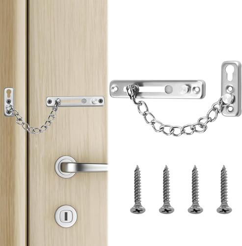 Door Chains for Front Door,Stainless Steel Internal Door Chain Lock Heavy Duty Safety Latch Chain with Spring and Screws Anti Theft Snap Lock for Hotel Home Living Motel Apartment Bedroom (Silver)
