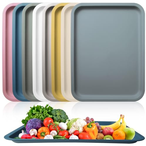 8 Colori Vassoio da Portata in Plastica, Vassoi da Servizio, Vassoio Plastica Rettangolare 30,7x23 cm, Vassoio Antiscivolo, Vassoi Fast Food, Vassoio Resistente per Sala da Pranzo, Bar, Hotel, Cucina