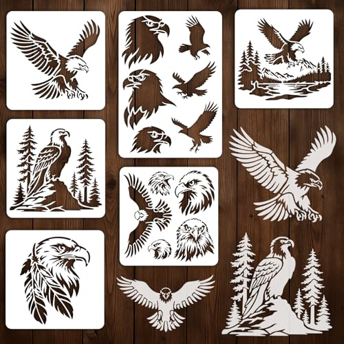 INFUNLY 6Stück Adler Malvorlage Für Wand Wiederverwendbare Wand Schablonen Wald Wände Vorlage Für Malerei 7.87x7.87 8.27x11.69 Federnvorlagen Für Bastelarbeiten Zement Holzmöbel Und Wohnkultur