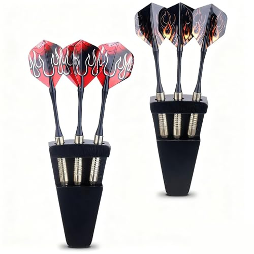 CAMOSE 3-Hole Wooden Dart Holder Wall Mount & Table Top Stand - Protection Storage for Steel/Soft Tip Darts, Dad Darts Organizer Gifts , Dart Board Accessories (Natural Wood) (Black, 2 PCS)