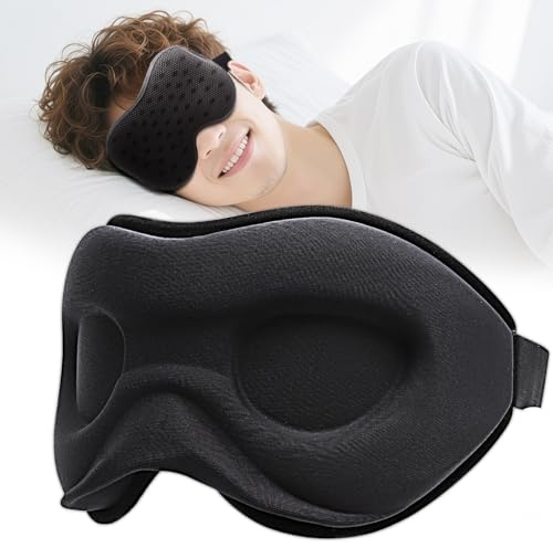 KQDRAVINE 3D Schlafmaske Herren und Frauen, 100% Lichtblockierend Schlafbrille, Atmungsaktive Netz Augenmaske Schlafmaske 3D, Einstellbare Augenbinde Schlafen, Bequem Augenklappe Schlafen, Schwarz