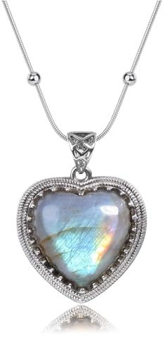 Jovivi Collier Pierre Bijoux Pendentif en Forme du Cœur Vintage Pierre Précieuses Lithotherapie Véritable Collier Cadeau Femme (Labradorite)