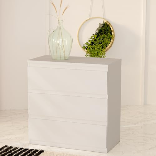Forte EDMORE Kommode 70 80, Moderne Kommode mit 3 Schubladen, Holzwerkstoff, Secret Grey, 77,2 cm breit x 79,8 cm hoch x 42,2 cm tief
