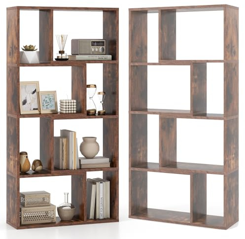 HOMASIS Libreria da Parete a 4 Ripiani, Libreria Scaffale con Piedini Antiscivolo e Dispositivo Antiribaltamento, Stile Scandinavo, Mobile Portaoggetti per Soggiorno, 60 x 20 x 120 cm (Marrone)