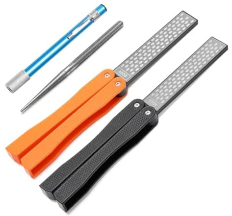 Eieenotee 2 Double-Sided Diamond Knife Sharpener/1 Retractable Diamond Sharpening Rod,Blade Sharpener Stone Pocket Knife Sharpener