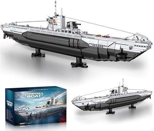 YILETKC Submarine Schiff Bausteine, 3987 Teile U-förmiges U-Boot Klemmbausteine Modell Bausatz, Militär Schiffe Modular Konstruktionsspielzeug, Militär Bauspielzeug für Erwachsene