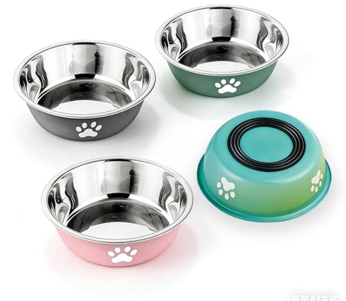 4 Pack 860ml Dog Bowl, Stainless Steel Dog Food and Water Bowl Pet Bowls Non Slip Silicone Bottom Feeder for Small Medium Dogs