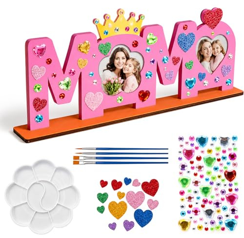 MOAZIFI DIY Muttertagsgeschenk Basteln Set - Holz Fotorahmen für Bilder - Muttertagsgeschenke für Mama - Kreatives Geburtstagsgeschenk & Weihnachten - Mama Geschenk