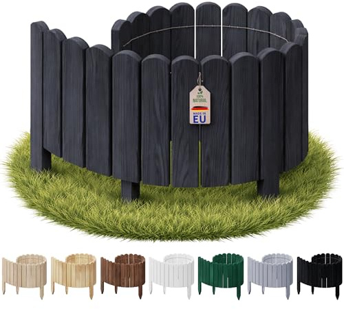 Floranica Bordura arrotolabile 40x100 cm Grigio scuro staccionata legno | Pino unito da filo, doghe appuntite, spessore 16 mm, flessibile – orti rialzati e angoli di servizio