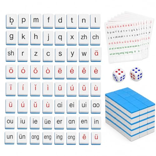 AJNZAU 88 Pièces Jeu De Mahjong Universel, Mahjong Pinyin Pour Voyages, Camping, Fêtes De Famille, Retrouvailles Entre Amis (Bleu)