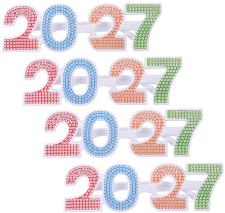 MOBUTOFU 4 Stück Partybrille aus Kunststoff mit Funkelnden Zahlen Bequeme und Leichte Fotorequisite für Silvester oder Abschlussfeier