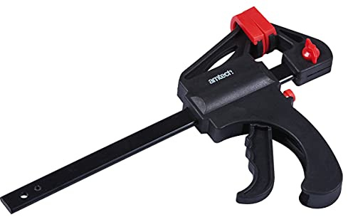 Amtech – Ratchet Speed Clamp, Quick-Release One-Hand Operation, Reversible Clamp/Spreader Jaws, Non-Marking Pads for Wood & Plastics, Ideal for Joinery, Cabinet Assembly & Gluing, 150mm (6)