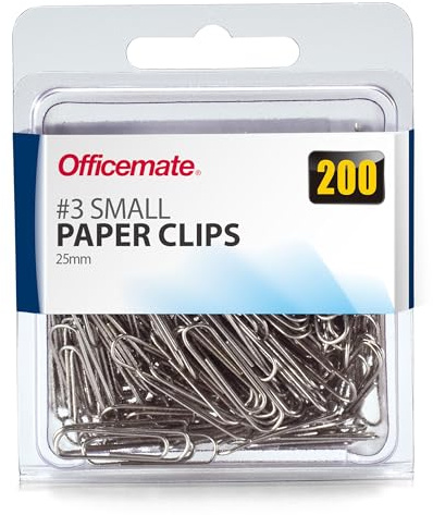 Officemate Small #3 Size Paper Clips, Silver, 200 in Pack (97219)