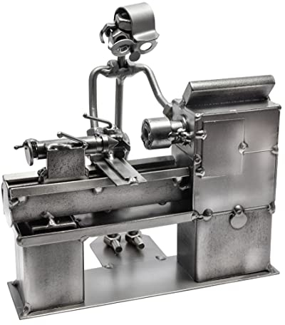 STEEMO Original Schraubenmännchen Figur: Dreher Zerspanungsmechaniker - Handwerker-Geschenk Metall-Kunst Deko, Kunsthandwerk, Stahl, grau 19x10x20cm