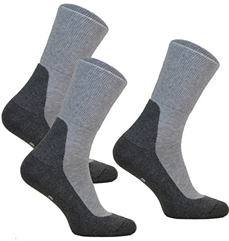 DeoMed 3 Paar Diabetiker Socken ohne Gummibund MEDIC DEO COTTON. Extra Weit Baumwolle Medizin Socken Herren und Damen (44-46, 3 Paar: Grau)