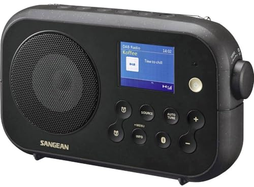 Sangean DPR-42BT Radio digital DAB + portátil (sintonizador FM RDS, Bluetooth, altavoz incorporado, con batería), Negro-Negro