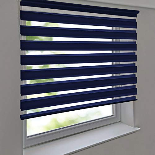 Doppelrollo Premium 95 x 130 cm dunkelblau - Duorollo Vario Seitenzug zum Anschrauben freihängend für Wandmontage und Deckenmontage - inkl. Metallträger