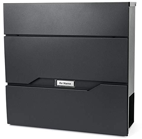 Verda Designer Briefkasten mit Zeitungsfach, 2X Schlüssel, Edehlstahl, Wandbriefkasten Zeitungsrolle Designer Postkasten Namensschildhalter Schwarz SN3673-2