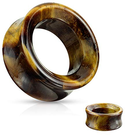 soscene Ear gauges hollow organic stone Hawks Eye flesh tunnel eyelet plugs (12MM 1/2 INCH)