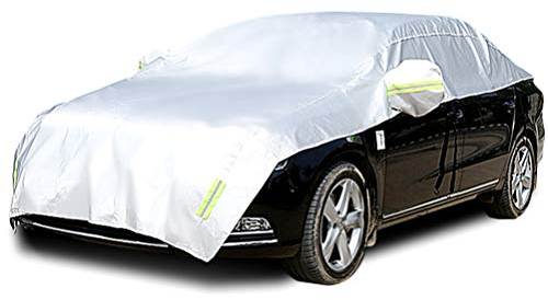 Konnfeir Half Car Cover with Cotton Car Body Cover Sunshade Cover Snow Cover Windshield Cover Waterproof Dustproof Universal (Sedan1)