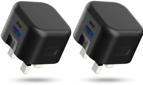 20W USB + Type C Foldable Fast Charger Plug For Samsung Galaxy A07/A06/A04 | S26/S25/S24/S23/S22/S21/ULTRA/PLUS, 2 Pack Dual Port USB + USB C Fast Charging Power Adapter With Folding Plug (BLACK)