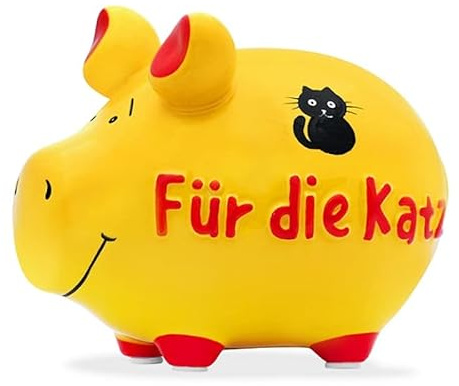 KCG Sparschwein Für die Katz Spardose aus Keramik mit Gummi-Verschluss Kleinschwein 12,5 x 9 x 9 cm