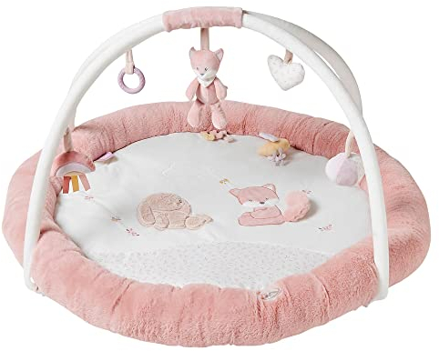 Nattou Runde Krabbeldecke mit Spielbogen und 20 Aktivitäten, Aus Polyester, Fuchs und Hase, ∅ Ca.90 cm, Alice und Pomme, Rosa/Weiß